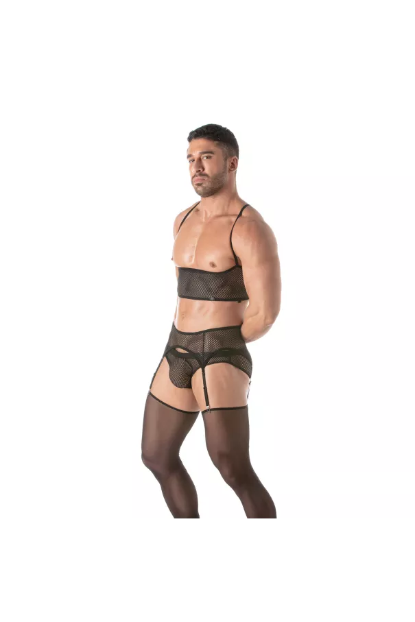 Men Wearing a Circuit Fishnet Bustier Black From Side