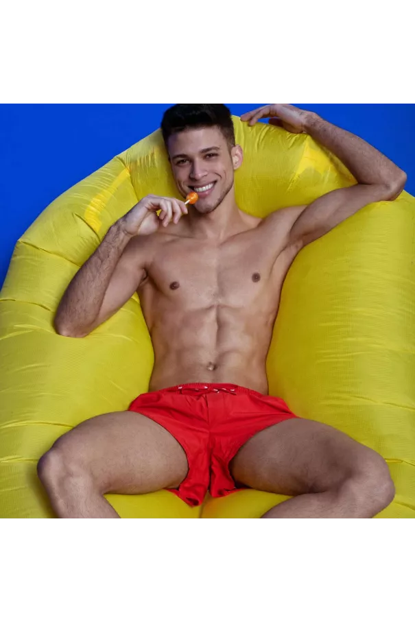 Mid Thigh Swim Shorts Red