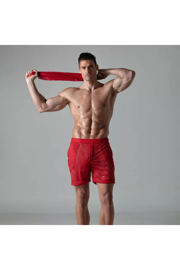 See Through Mens Long Shorts Red