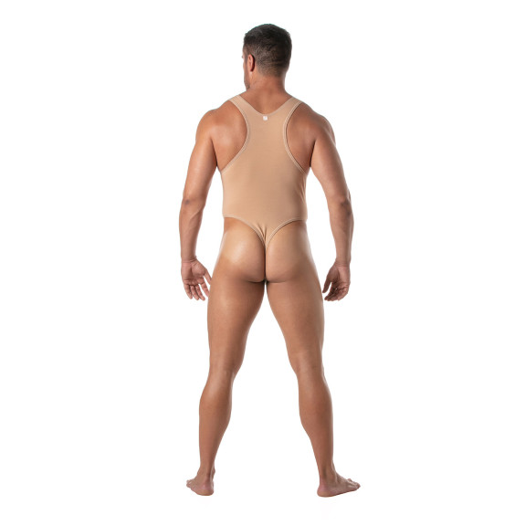 Men Wearing a Skin color Bodythong Beige From Back