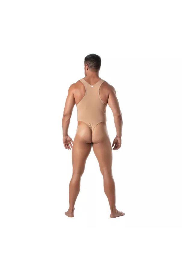 Men Wearing a Skin color Bodythong Beige From Back