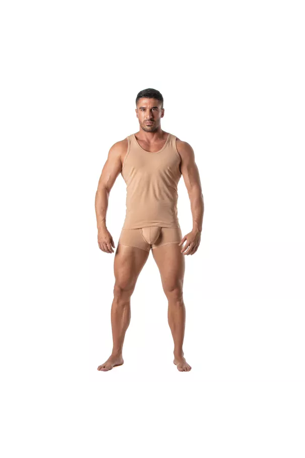 Men Wearing a Skin color Tanktop Beige