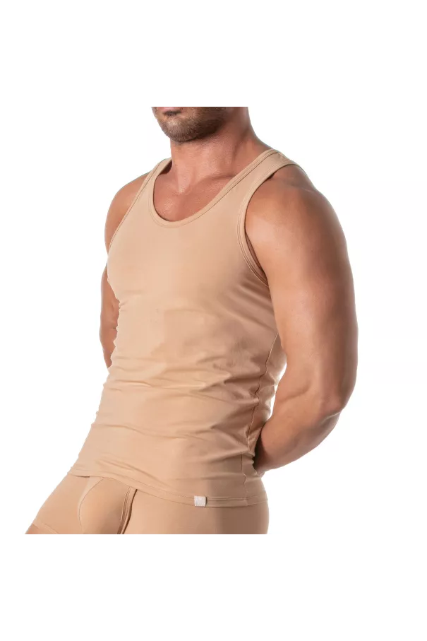 Men Wearing a A Skin color Tanktop Beige From Side