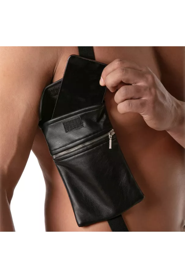 Kinky Elastic Pocket Harness with a phone