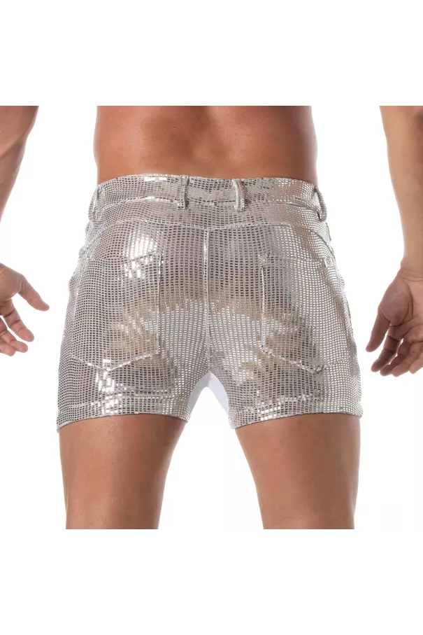 Men's Sexy Mid-Thigh Silver Glitter Shorts - TOF Paris