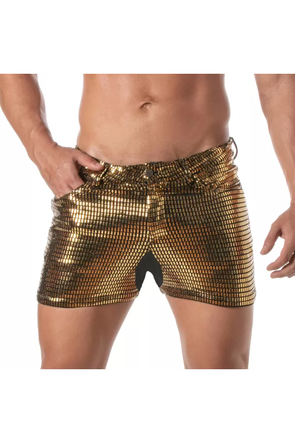 Glitter 5 Pockets Mid Thigh Shorts Silver