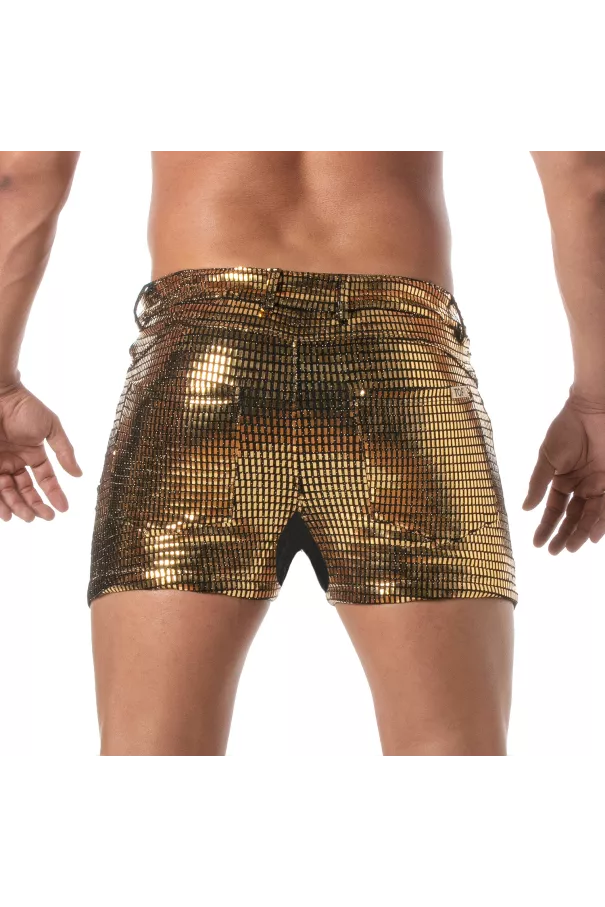 Glitter 5 Pockets Mid Thigh Shorts Silver