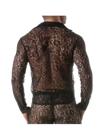 A Lace Long Sleeves Shirt Black From Back