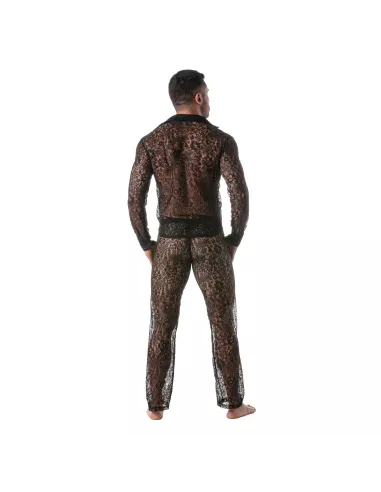 Men wearing a Lace Long Sleeves Shirt by TOF Paris from Back with a Lace Kimono Pants