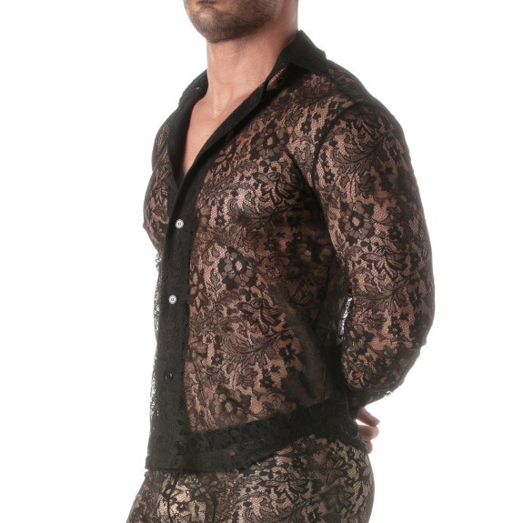 A Lace Long Sleeves Shirt Black From Sideview