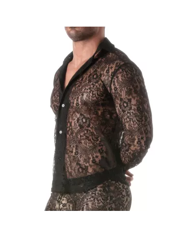A Lace Long Sleeves Shirt Black From Sideview