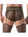 A Lace Garter belt Set with a Lace Mini brief Black From Back