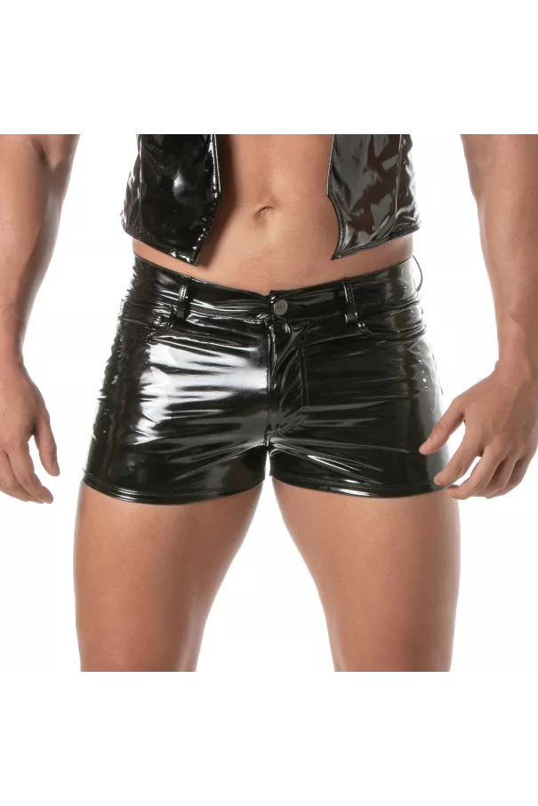 Vinyl 5 Pocket Mid-Thigh Shorts Black