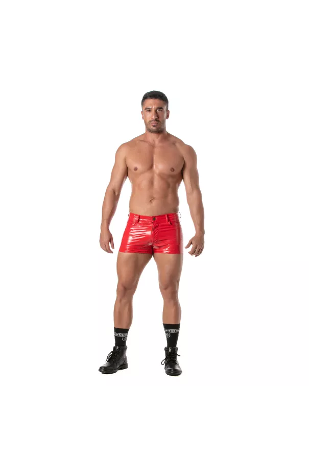 Vinyl 5 Pocket Mid-Thigh Shorts Red
