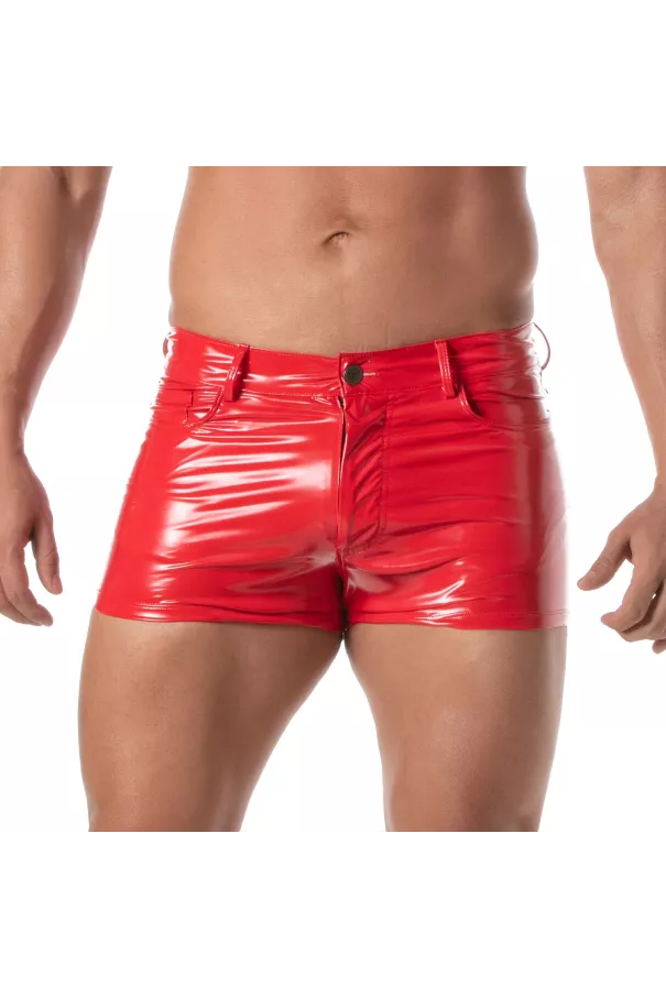 Vinyl 5 Pocket Mid-Thigh Shorts Red