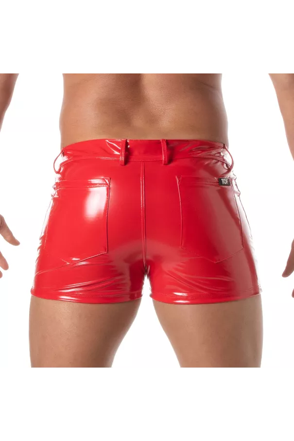 Vinyl 5 Pocket Mid-Thigh Shorts Red