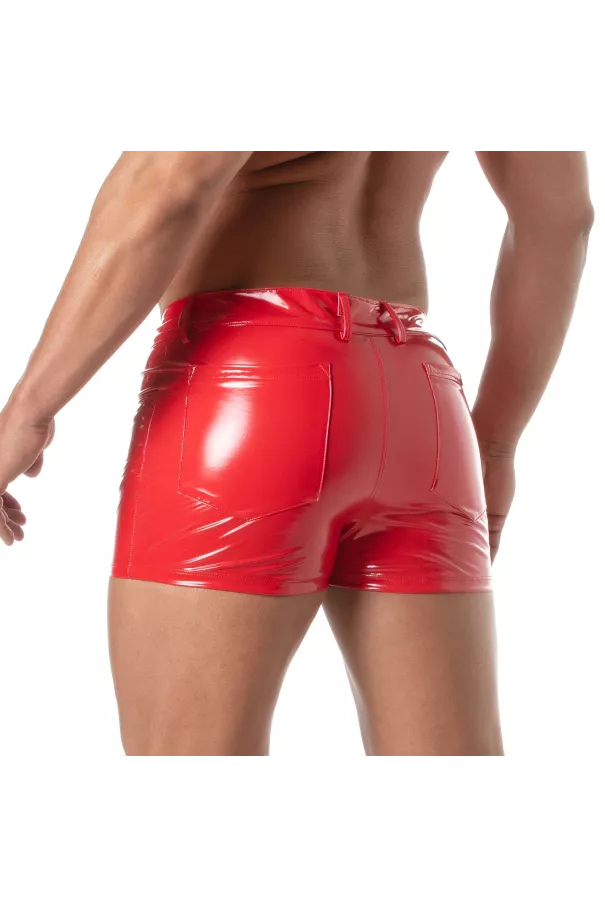 Vinyl 5 Pocket Mid-Thigh Shorts Red