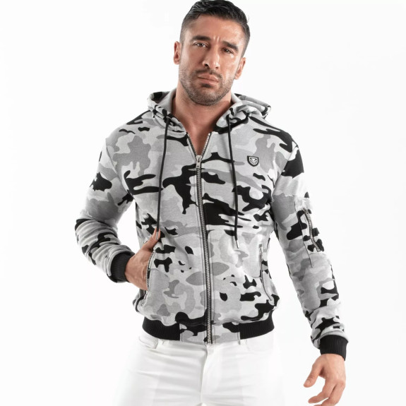 Men's Camo Hoodie Black Grey – Style & Comfort by TOF Paris