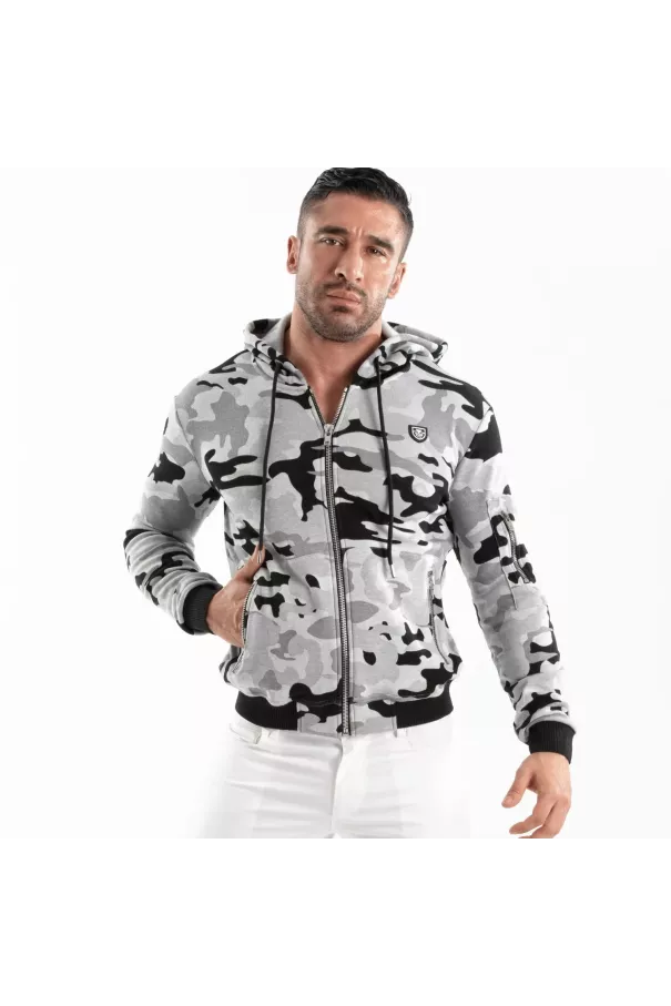Men's Camo Hoodie Black Grey – Style & Comfort by TOF Paris