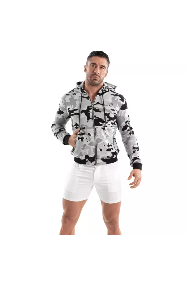 Men's Camo Hoodie Black Grey – Style & Comfort by TOF Paris