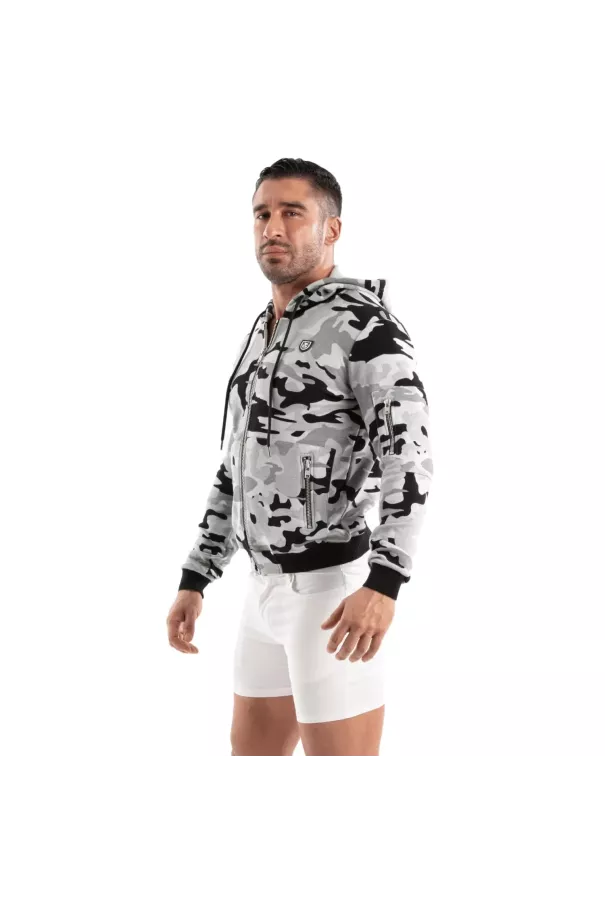 Men's Camo Hoodie Black Grey – Style & Comfort by TOF Paris