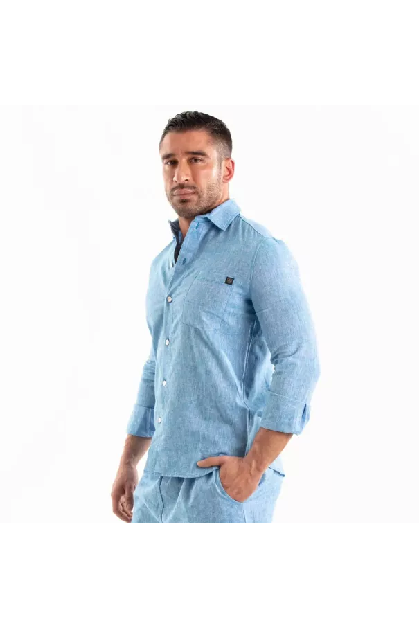 Linen Long Sleeve Shirt Blue