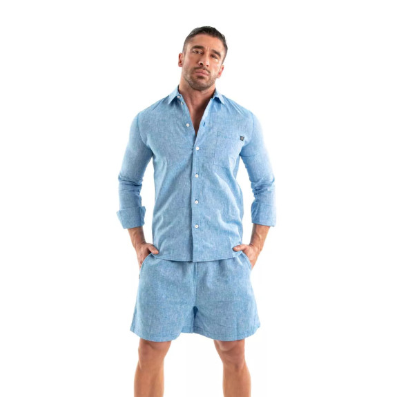 Linen Long Sleeve Shirt Blue