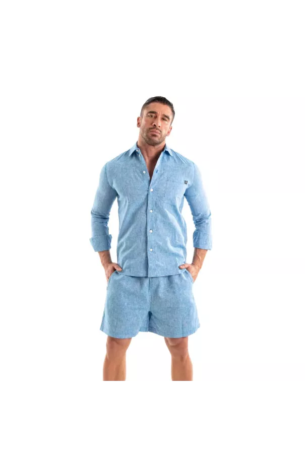 Linen Long Sleeve Shirt Blue