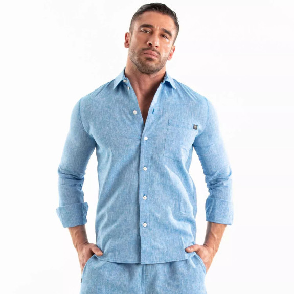 Linen Long Sleeve Shirt Blue