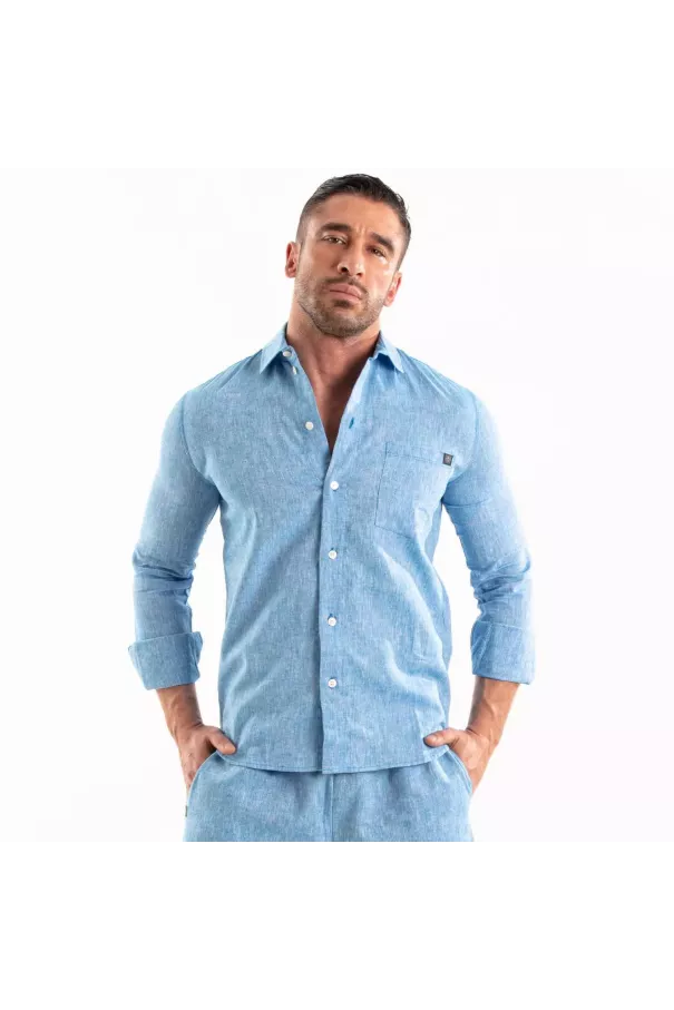 Linen Long Sleeve Shirt Blue