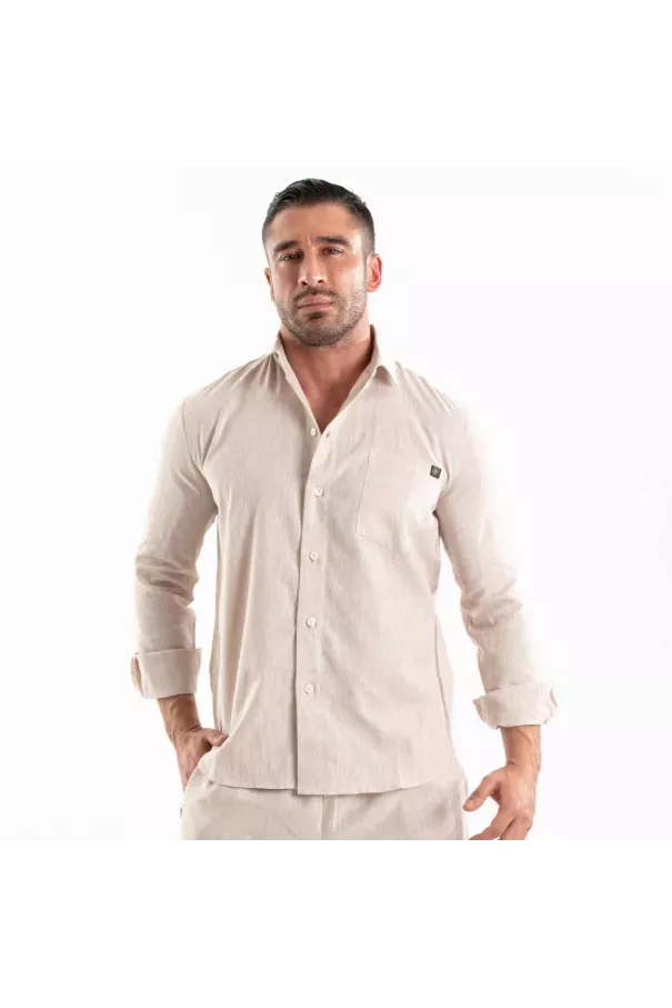 Linen Long Sleeve Shirt Beige