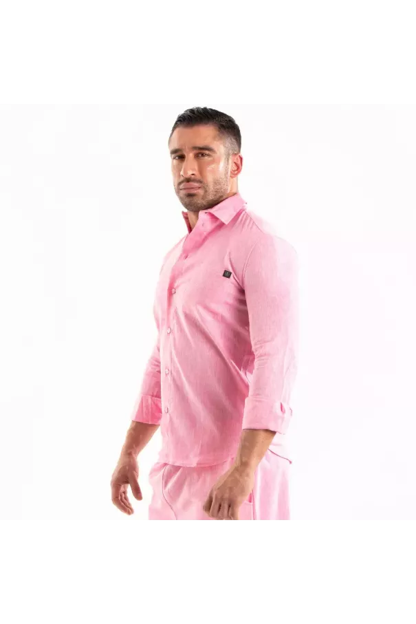 Linen Long Sleeve Shirt Pink
