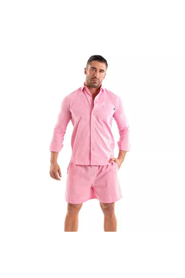 Linen Long Sleeve Shirt Pink