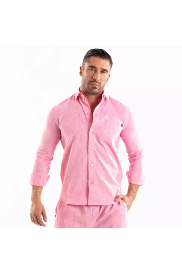 Linen Long Sleeve Shirt Pink