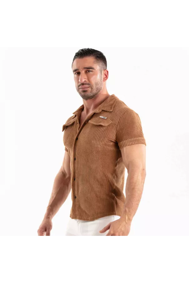 Knitted Corduroy Shirt Camel