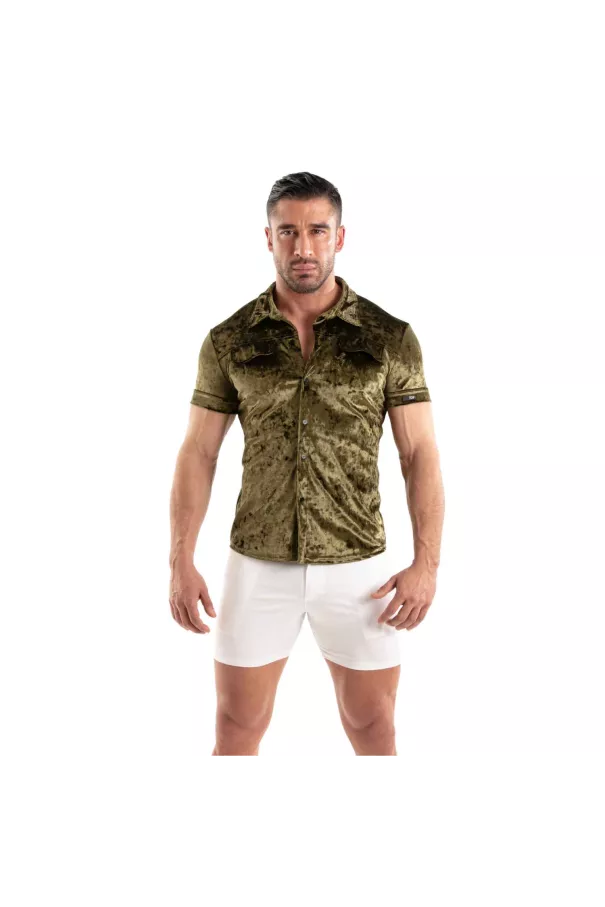 Crushed Velvet Shirt Khaki