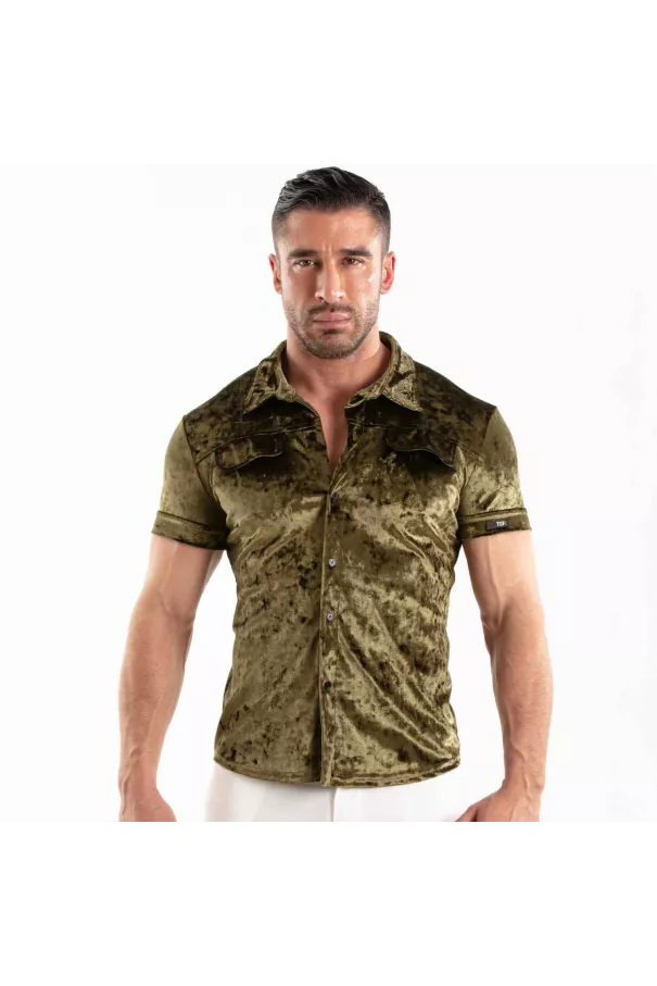 Crushed Velvet Shirt Khaki