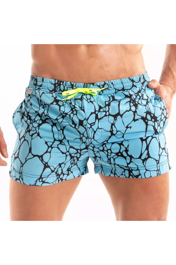 Printed Mid Thigh Swim Short Blue
