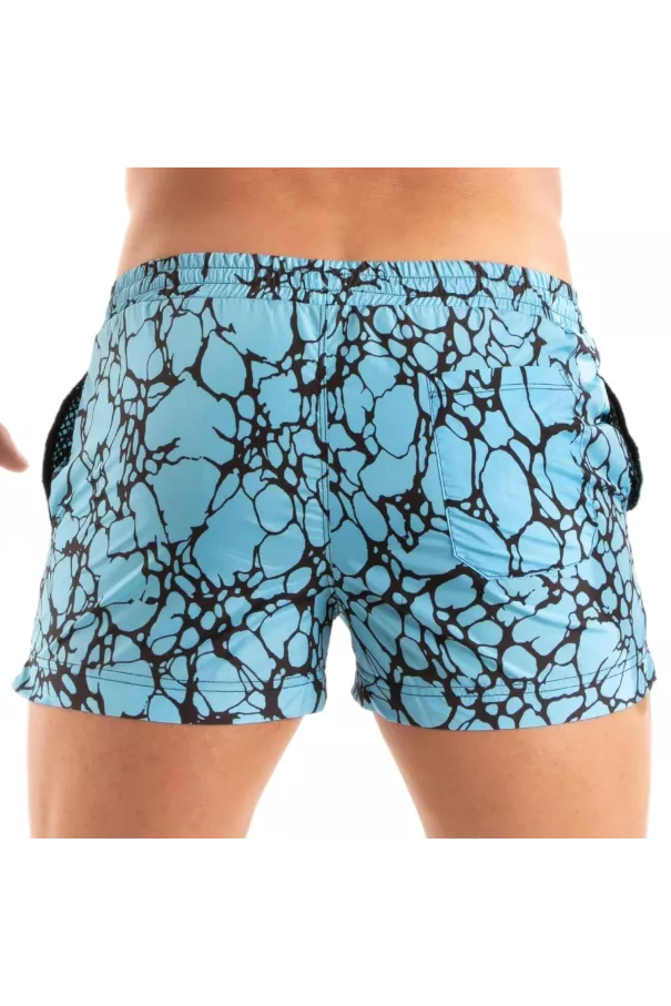 Printed Mid Thigh Swim Short Blue
