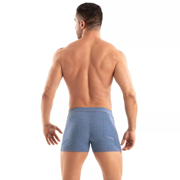 A Denim Zipped Swim Short From Back
