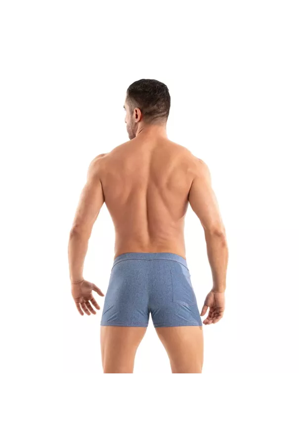 A Denim Zipped Swim Short From Back
