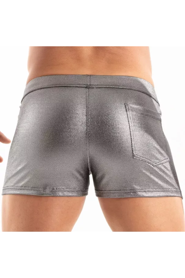 A Metal Zipped Swim Short Silver From Back