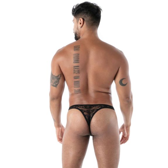 The fluid lace G thong black From back