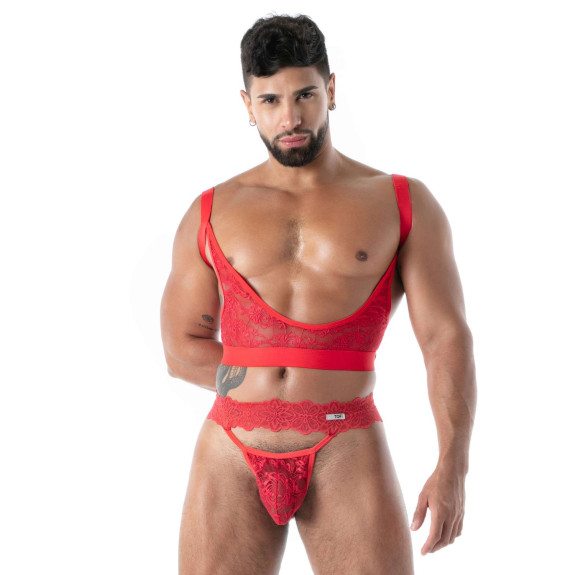 Men’s Fluid Lace Garter Belt Red – Sexywear For Men - TOF Paris
