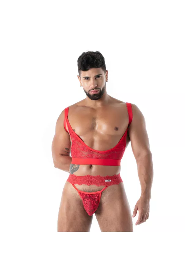 Men’s Fluid Lace Garter Belt Red – Sexywear For Men - TOF Paris