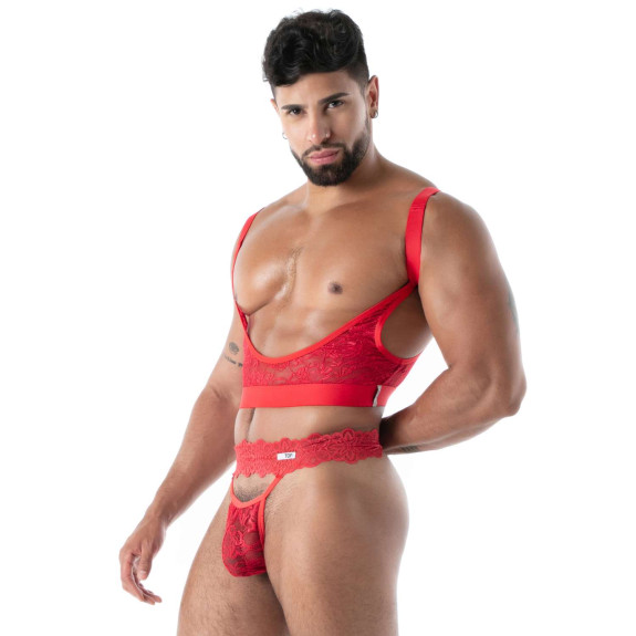 Men’s Fluid Lace Garter Belt Red – Sexywear For Men - TOF Paris