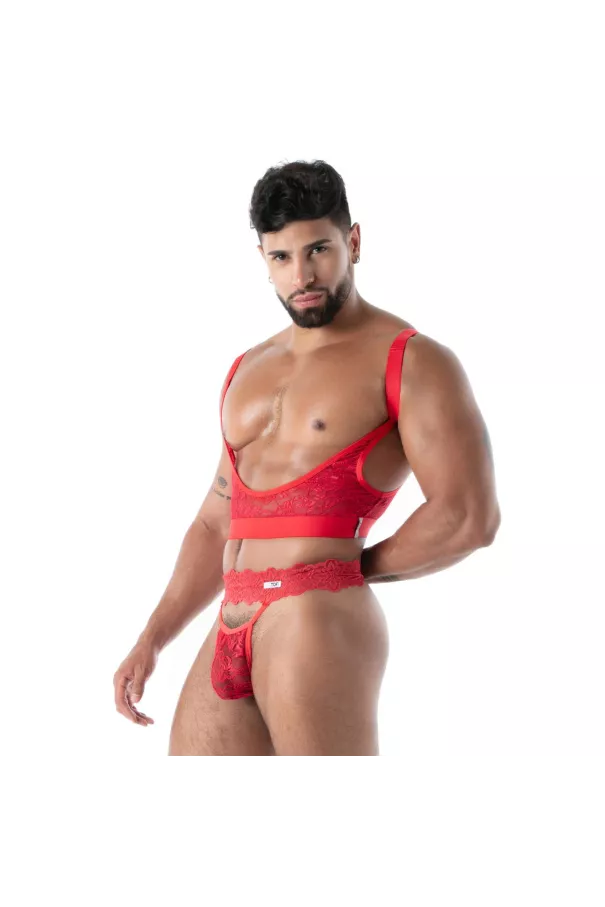 Men’s Fluid Lace Garter Belt Red – Sexywear For Men - TOF Paris