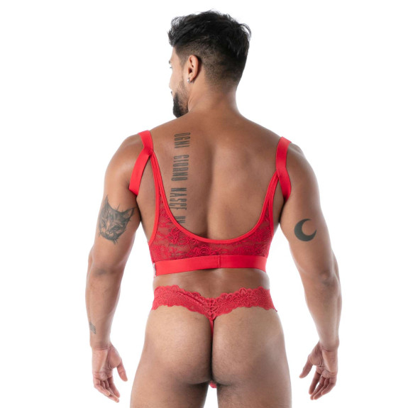 Men’s Fluid Lace Garter Belt Red – Sexywear For Men - TOF Paris