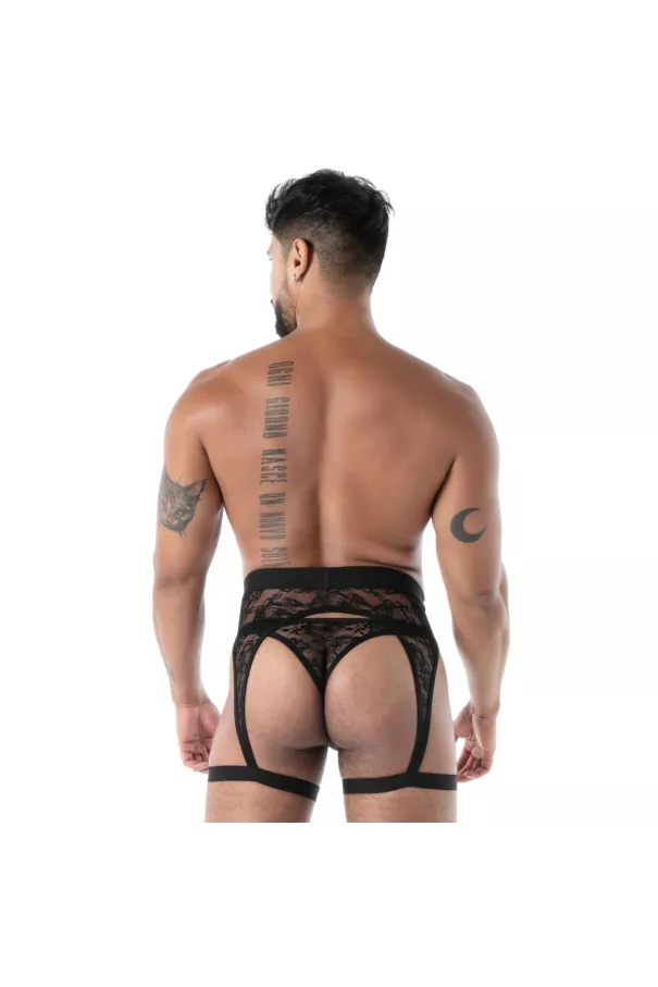 The fluid lace garter strap black from back