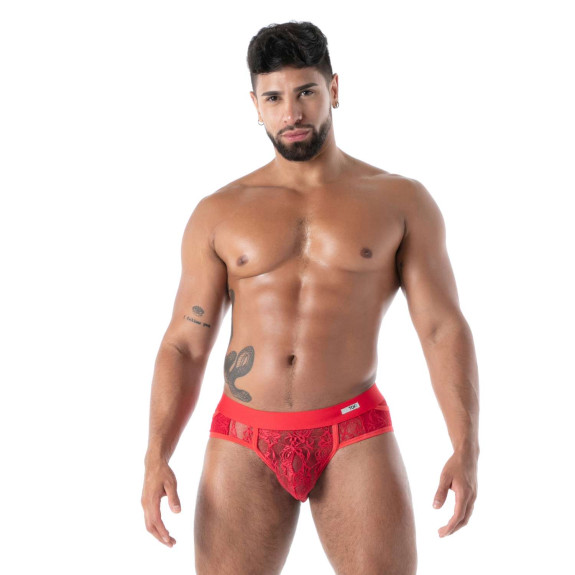 The Fluid Lace Pocket Brief Red By TOF Paris